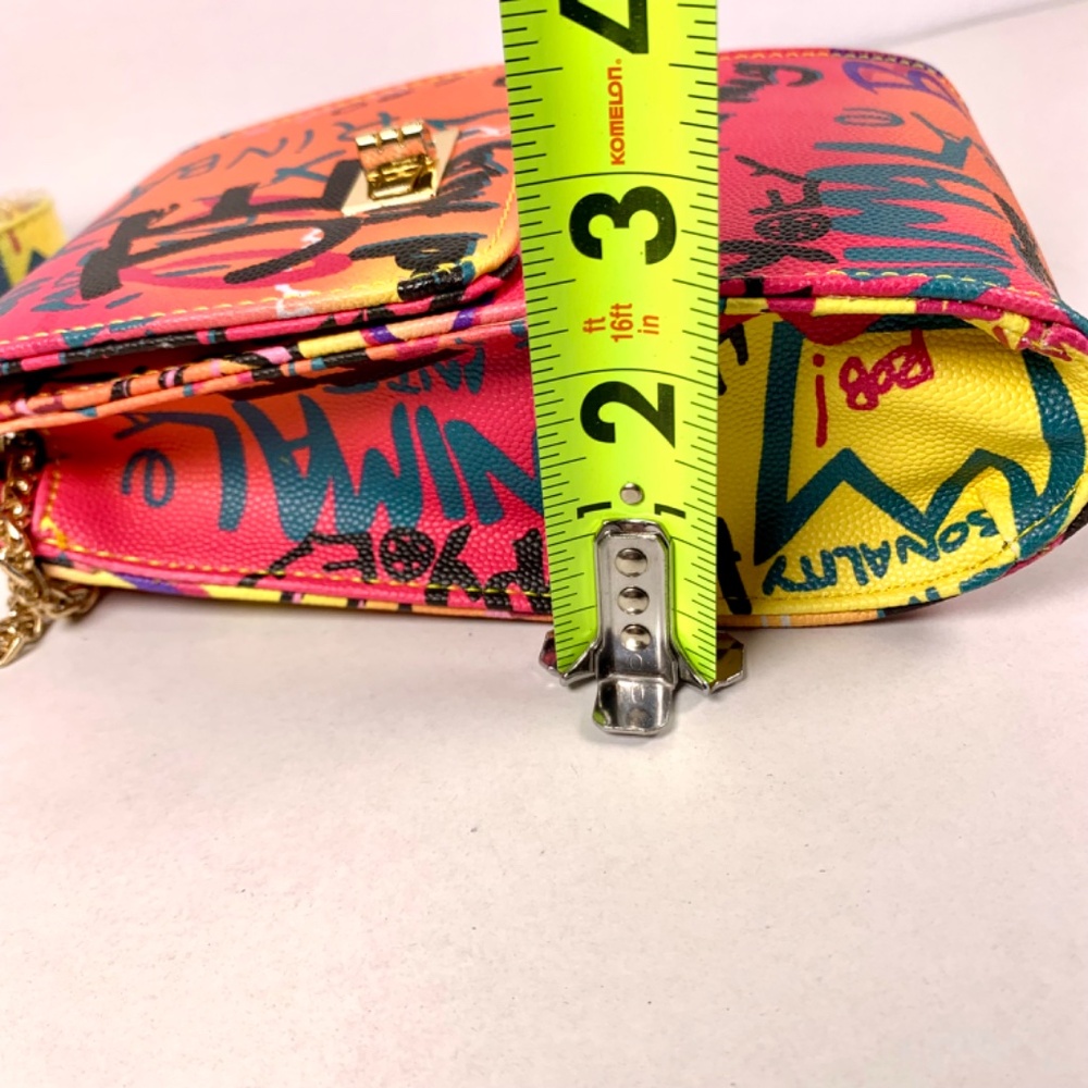 Hello 3AM graffiti streetwear gold tone chain pink blue orange black crossbody - Picture 16 of 16